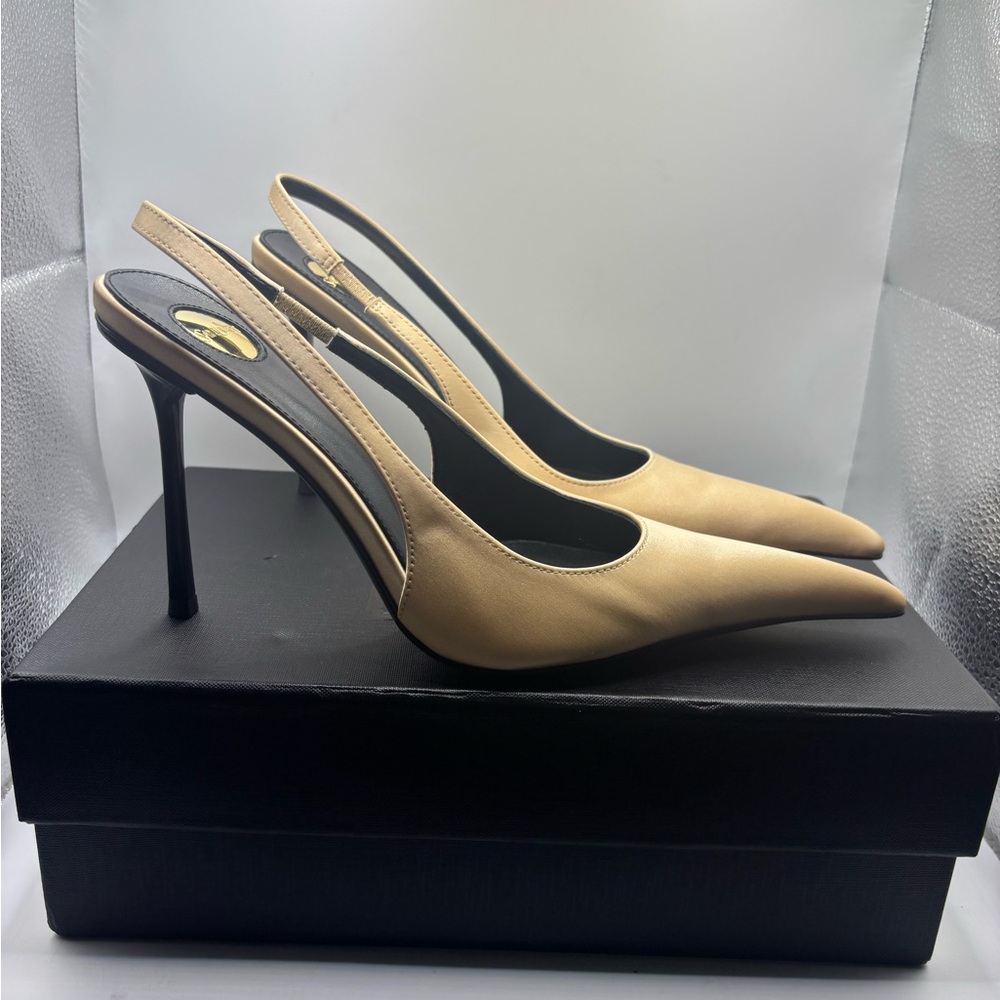 Cream and Black Slingback Pumps 100mm heel Size 8/8.5